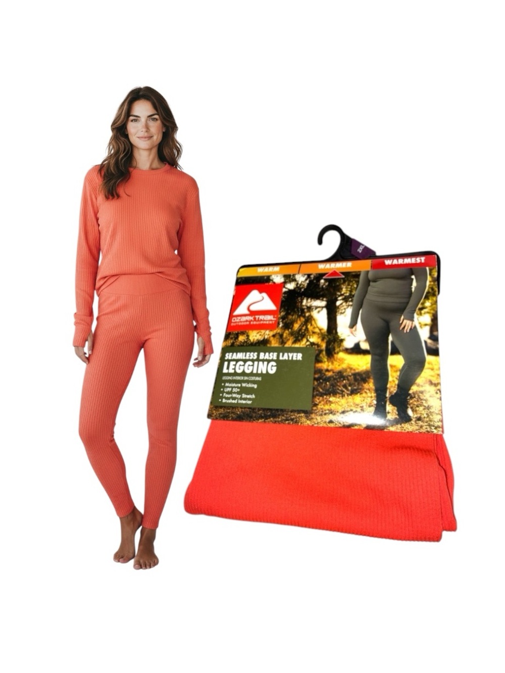 Ozark Trail Coral Seamless Base Layer Ribbed Leggings